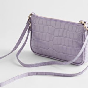 OS Croc Embossed Leather Shoulder Bag